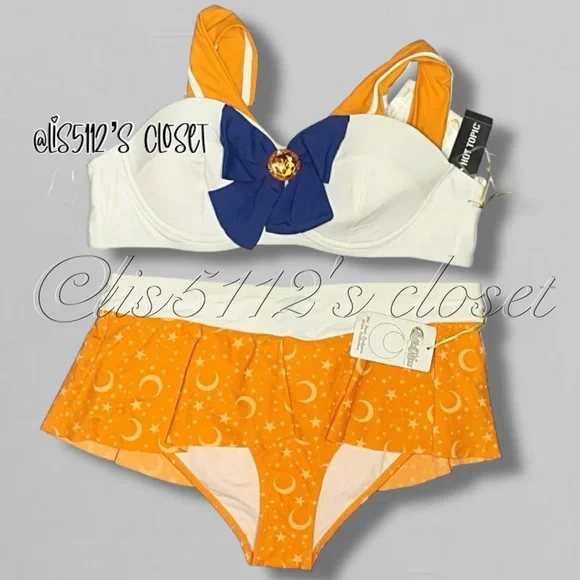 Hot Topic Sailor Moon Sailor Venus Cosplay Top & Skirted Bottoms Swimsuit SET 2X - Picture 3 of 16